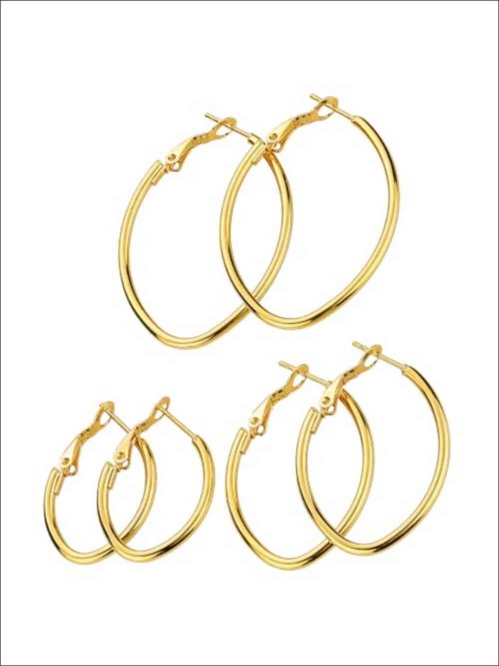 14K Gold Plated Hoop Earrings Set 3 Pairs Stainless Steel Teardrop Dainty